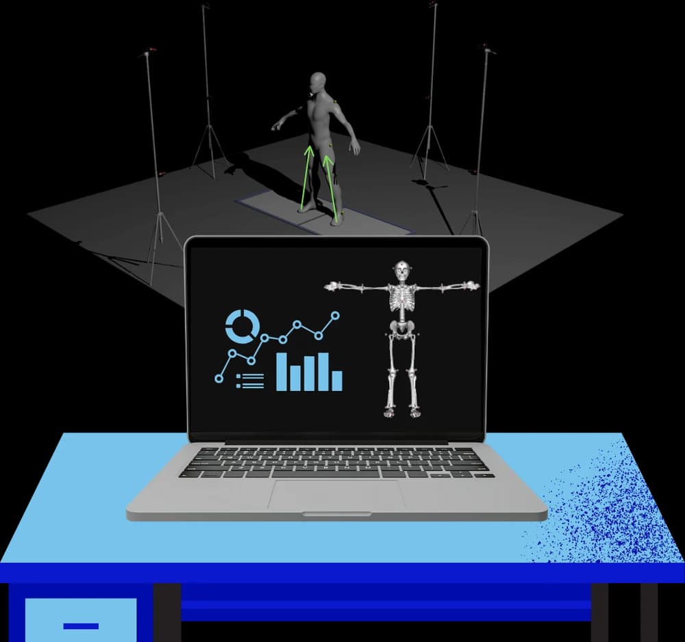 Illustration Humet d’une plateforme d’analyse du mouvement reliée à un ordinateur